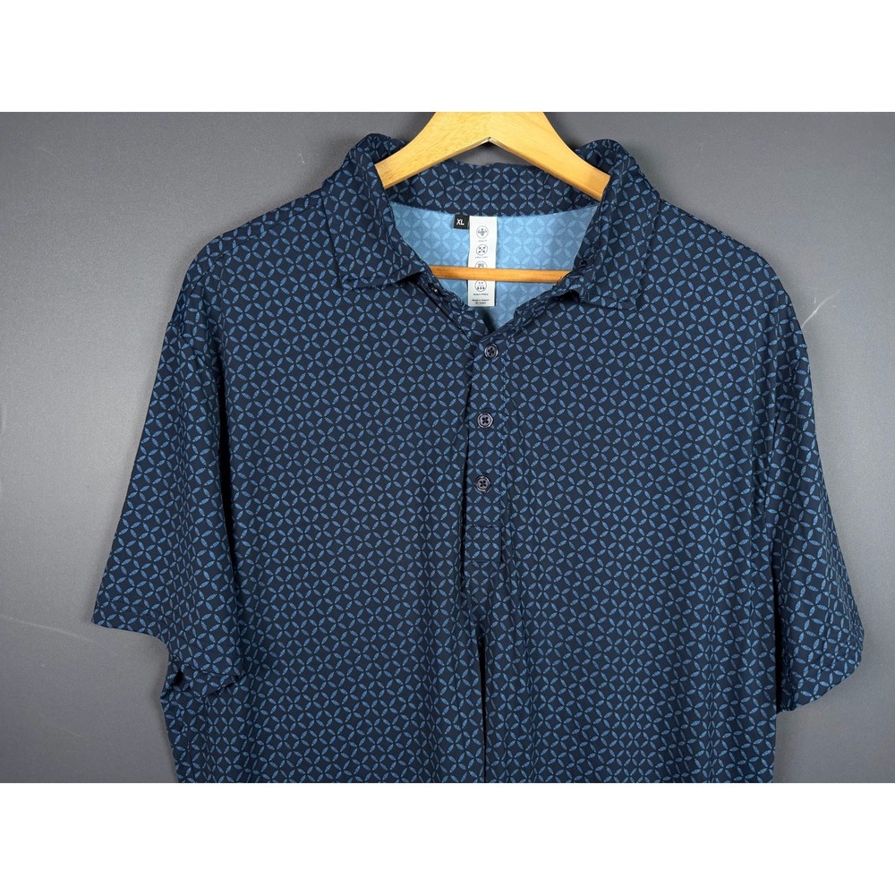 State & Liberty Mens XL Geometric Print Performance Golf Polo Shirt Navy Blue